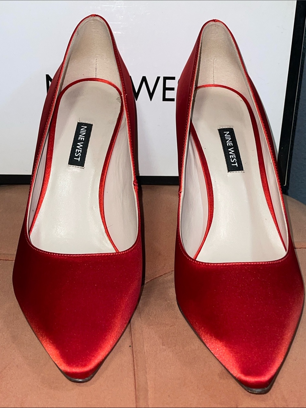 Nine West Red Satin Pointed-Toe Heels Pumps SZ 10